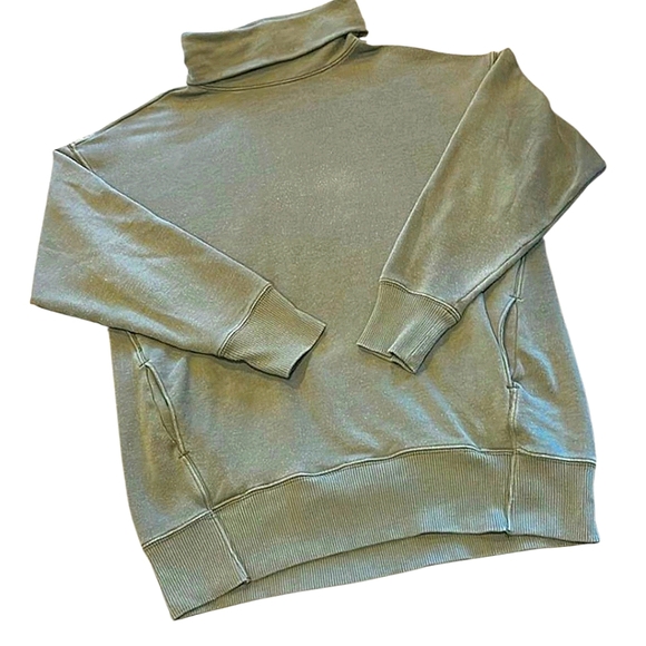 AERIE Relaxed Fit Cowl Neck Soft Sweatshirt Green/Gray Pockets Ribbed Hem Sz SM - Picture 11 of 15